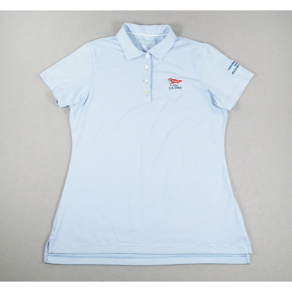 Peter Millar Polo Shirt US Open LACC Striped Blue Size M Performance Golf